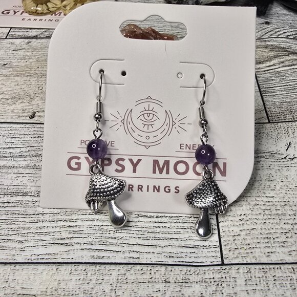 Amethyst Mushroom Dangle Earrings - Picture 4 of 4